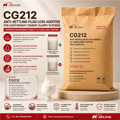 CG212 Anti-สารเติมแต่งการสูญเสียของเหลวตกตะกอนสำหรับระบบสารละลายซีเมนต์น้ำหนักเบา